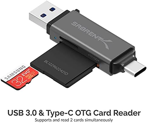 Windows ve Mac için Sabrent USB Tip-C Harici Stereo Ses Adaptörü.+ USB 3.0 ve USB Tip-C OTG Kart Okuyucu