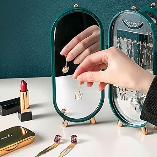 ZYSXJMY Mücevher Kutusu Organizatör Fan Mücevher saklama kutusu Kolye Küpe Yüzük Ayna Ekran Masaüstü Mücevher Tutucu (Renk: