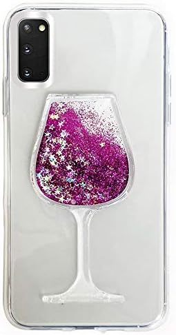 Herzzer 3D Glitter Temizle samsung kılıfı Galaxy S20 Artı, şık Kadeh şarap bardağı Sıvı Quicksand Akan Yüzen Bling Anti-scrtach