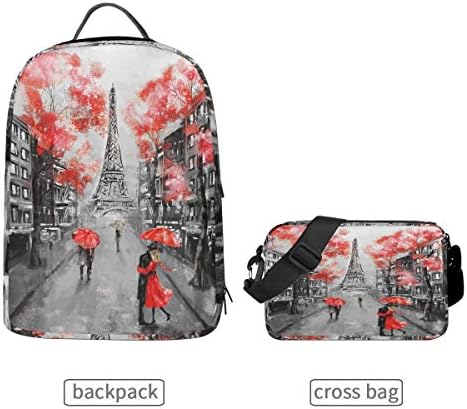 Sırt çantası Sanat Boyama Eyfel Kulesi Sevgililer Ayrılabilir Kolej çantası Seyahat Fermuar gizli sakli konusmalar Yürüyüş