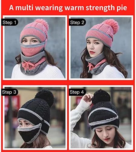 3 adet / takım Kadınlar Kız Kış Bere Şapka Eşarp Maske 3 in 1 Polar Astarlı Kalın Sıcak Yün Kap Şapka Seti Örgü Yumuşak Sıcak