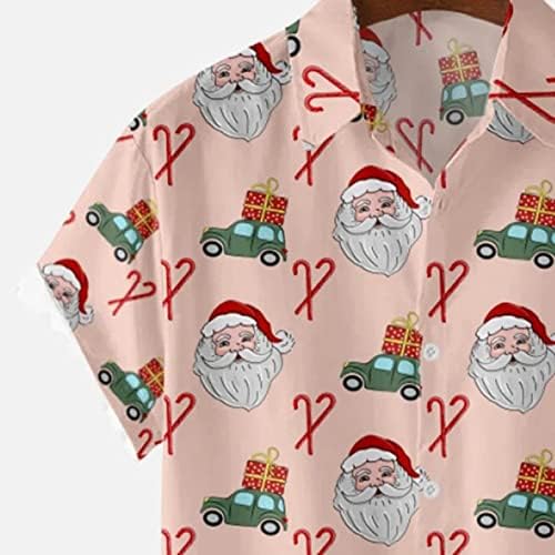 HONGJ Noel Kısa Kollu Gömlek Mens için, Noel Noel Baba Baskı Düğme Aşağı Turn-aşağı Yaka Tops Ev Partisi Gömlek