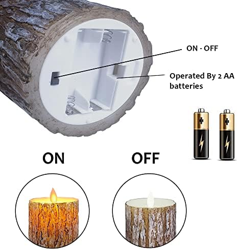 MİVİTOOM Çam Kabuğu LED Alevsiz Pillar Mumlar Titrek Sıcak Sarı Işık Hareketli Fitillerle Pille Çalışan, 3'lü Paket (D 3”×H