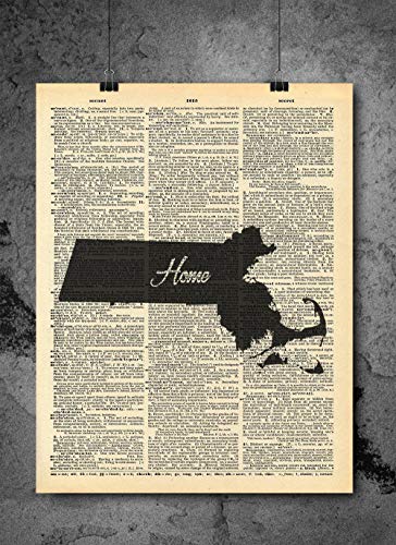 Massachusetts Eyalet Vintage Harita Vintage Sözlük Baskı 8x10 inç Ev Vintage Sanat Soyut Baskılar Duvar Sanatı Ev Dekor için
