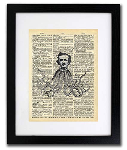 Edgar Allan Poe - Edgar Allan Poe Siluet Sanatı - Otantik Upcycled Sözlük Sanat Baskısı-Ev veya Ofis Dekoru (D37)
