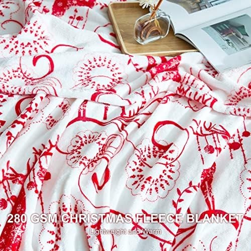 EHEYCIGA Noel Polar Battaniye Atmak Ren Geyiği Kırmızı, Tatil Ev Dekorasyonu, 50x65 İnç-Yatak Kanepe Kanepe için