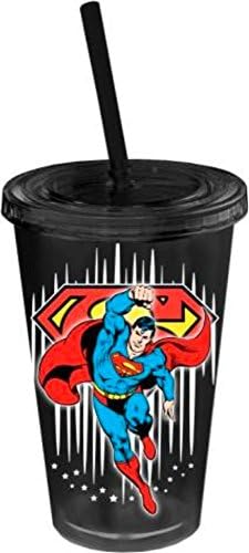 Yıldız Siyah yalıtımlı Plastik Saman Kupası ile Superman