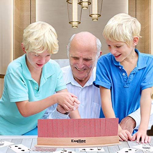 Exqlıne Ahşap Kavisli oyun kartı tutucu Rafları Tepsi 4 Set Çocuklar Yaşlılar Yetişkinler için-13.4 inç Genişletmek Tabanı
