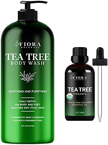 Fiora Naturals Çay Ağacı Yağı ve Çay Ağacı Vücut Yıkama Paketi-Yüz, Saç, Cilt, Akne, Saç Derisi, Ayak ve Ayak Tırnakları için