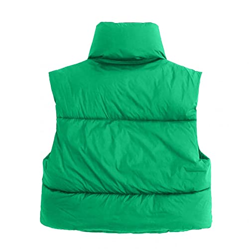 Bayan Kış Kırpma Yelek Hafif Kolsuz Giyim Zip Up Yastıklı Jile Kirpi Aşağı Yelek (S, Yeşil)