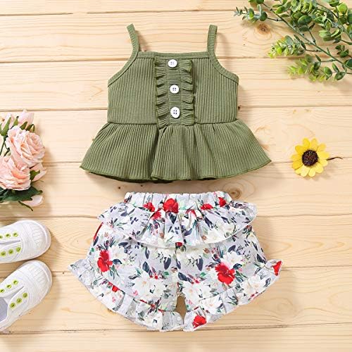 Yürüyor Bebek Bebek Kız Yaz Kıyafeti Halter Mahsul Tank Top + Çiçek Şort Sevimli 2 Adet Giysi Set