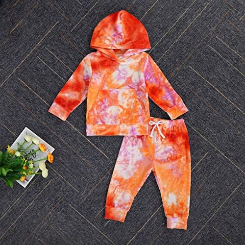 Bebek Kız Hoodie Uzun Kollu Kapüşonlu Sweatshirt Tops ile Kanguru Cep Pantolon Kış Güz Batik Pijama Set