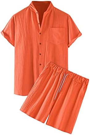 XJJZS Yaz erkek Kısa kollu Rahat Spor Spor Takım Elbise, Moda İki parçalı Set, Cephe Lider Şort (Renk: Turuncu, Boyutu: XL