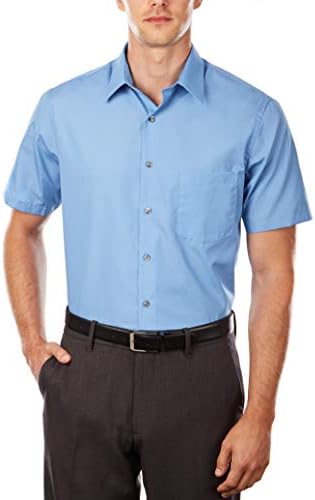Van Heusen erkek UZUN FİT Kısa Kollu Elbise Gömlek Poplin Katı (Büyük ve Uzun Boylu)