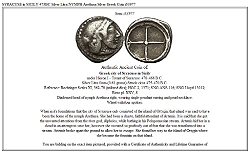 SİCİLYA'DA 1 GR SYRACUSE 475BC AR Litra perisi Arethusa Mezhebi_in_description İyi