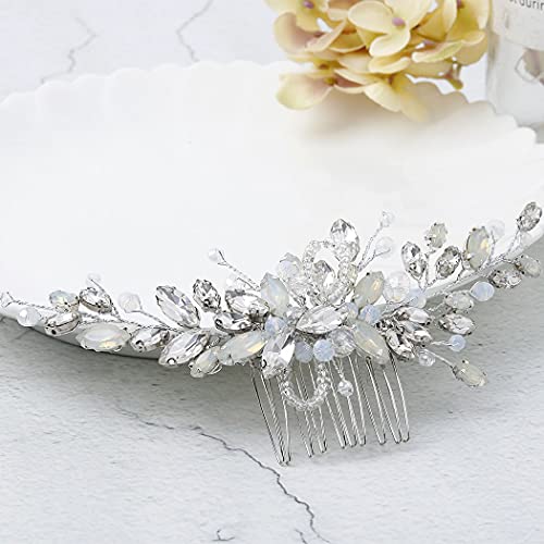 Yean Düğün Saç Tarak Gümüş Rhinestones Opal Kristal Vintage Gelin Saç Klipler Aksesuarları Gelinler ve Nedime için (A-Gümüş)