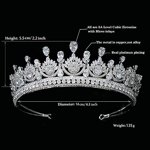 Aograce 5A Seviye Kübik Zircinia Tiaras Gelin Şapkalar Prenses Kraliçe Güzellik Yarışması Tam CZ Taçlar Kadınlar Gümüş Saç