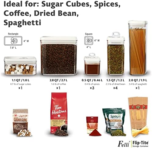 Felli Flip Tite Hava Geçirmez Gıda Saklama Kabı 10 Patentli Kapaklı Set Mutfak Organizasyonu ve Depolama Kiler Şeker Gevreği