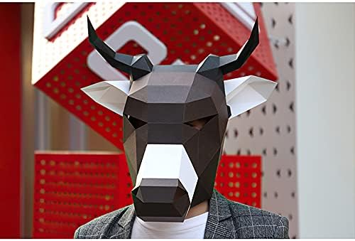Önceden kesilmiş Simmental Sığır Hayvan Kağıt Modeli Maske Başlık Kostüm Partisi Cosplay, düşük Poli 3D Papercraft Sanat Origami,