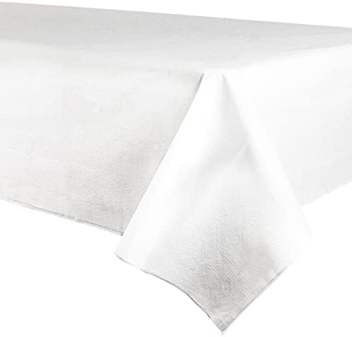 Parti Pazarlıkları 5 Tek Kullanımlık Masa Örtüsü-54 X 108, 3 Katlı Premium Kağıt ve Plastik Beyaz Masa Örtüsü