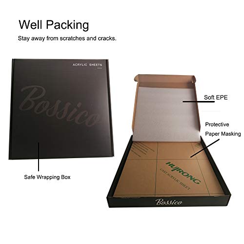 Bossico 5 Paketi akrilik Levha Temizle Cast Pleksiglas 12” x 12”, 1/8 Kalın Kare Şeffaf Plastik Levhalar Perspex Plaka Panelleri