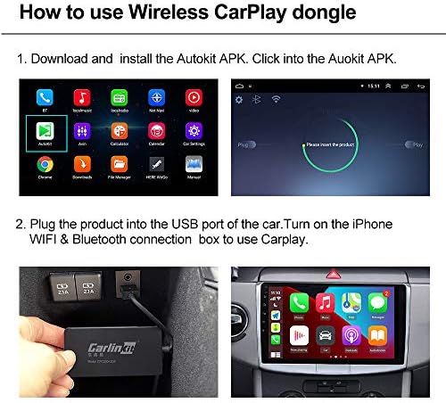 MİC ile CarlinKit Kablosuz CarPlay Adaptörü Android Sistemi 4.4.2 veya Üstü, destek Kablolu/Kablosuz Android Oto/Yansıtma/USB
