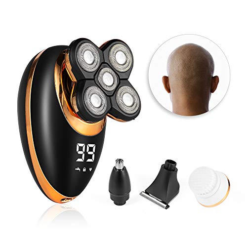 Blad Kafa Erkekler için Elektrikli Tıraş Makinesi, LED Ekran Şarj Edilebilir Elektrikli Döner Tıraş Makinesi, IPX7-Waterproof,