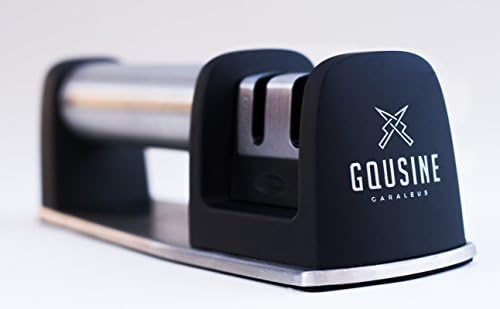 GQusıne Bıçak Bileyici + Parmak Koruyucu Koruyucu Set Paslanmaz Çelik-Siyah 2 Kademeli-Tüm Mutfak Bıçağı Boyutları için Tungsten