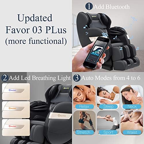 Gerçek Relax masaj koltuğu, tam vücut sıfır yerçekimi Shiatsu masaj Recliner ile Bluetooth ısı ayak rulo, FAVOR-03 artı (siyah)