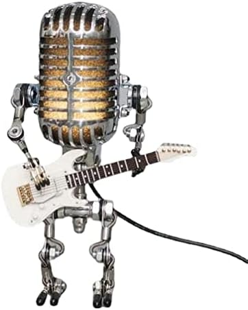 Retro Tarzı Mikrofon Robot Masa Lambası Tutan Guitare Vintage Gece lambası, Steampunk Tarzı Masa lambası, robot Dokunmatik
