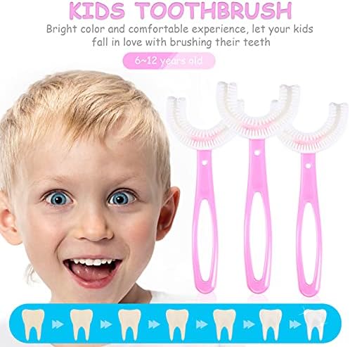 FOMİYES 3 Adet Çocuklar U - Şekilli Diş Fırçası, Manuel Eğitim Diş Fırçası ile Silikon Fırça Kafası, 360° Oral Diş Temizleme