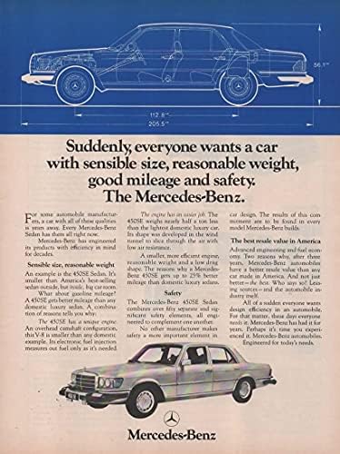 3 Orijinal Dergi Basılı Reklam Seti: 1974-1975 Mercedes-Benz 450SE Sedan, Blueprint design, Diğerleri Yetişecek mi? Dünyadaki