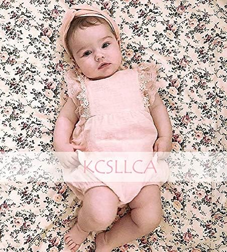 KCSLLCA Bebek Kız Dantel Romper Seti Fırfır Kollu Düz Renk Onesie ile Kafa Bandı