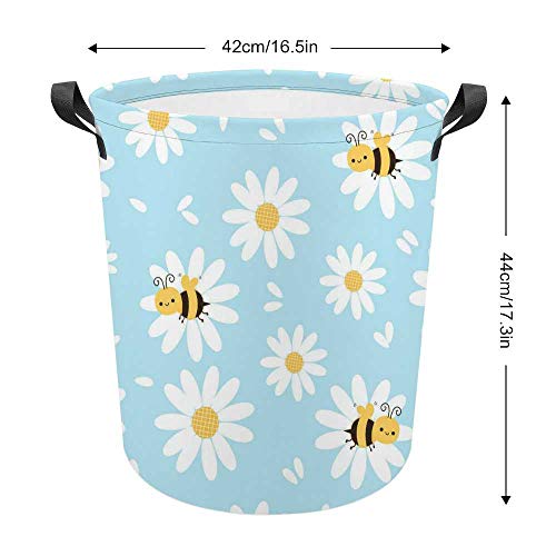 Büyük Yuvarlak Çamaşır Sepeti Kolları ile, arı Papatya Çiçek depolama Sepeti Su Geçirmez Katlanabilir Bin Kutusu Ajanda için