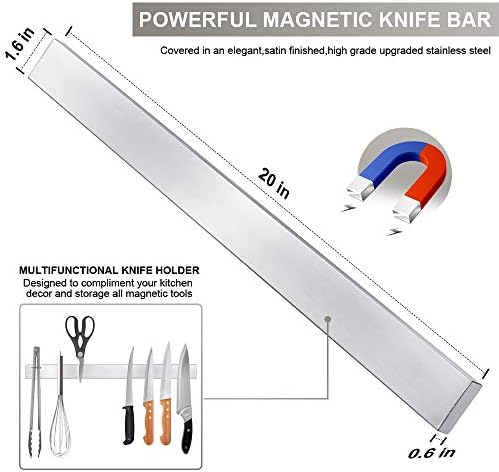 16 İnç Manyetik Bıçak Şerit, Prim Paslanmaz Çelik Duvara Monte Mutfak Bıçakları Bar, Uzay-Tasarrufu Güçlü Hiçbir Sondaj Manyetik