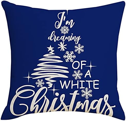 Artmag 20x20 Mavi Merry Christmas Atmak Yastık Kapakları, çiftlik Dekoratif Açık Geyik Noel Ağacı Yastık Shams Kılıfları Slipcovers