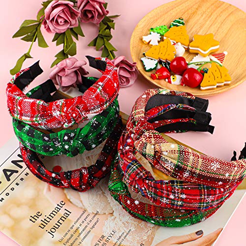 URATOT 6 Paket Noel Buffalo Ekose Bantlar Vintage Düğüm Türban Hairband Noel Kadın Bükülmüş Şapkalar Kız Kadın Noel saç Aksesuarları