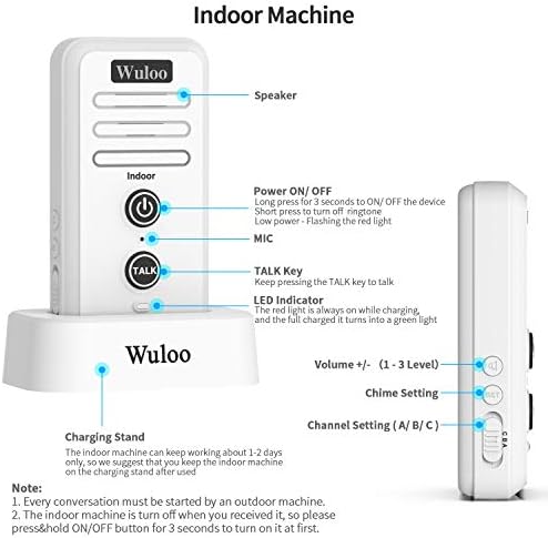 Wuloo Kablosuz İnterkom Kapı Zili Chime Ev Intercomunicador için (1 & 1-Beyaz)