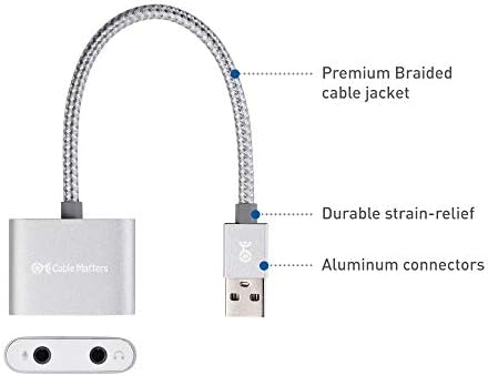 Kablo Önemlidir Premium Örgülü USB Ses Adaptörü Ses Kartı, Dizüstü Bilgisayar için 3,5 mm Kulaklık ve Mikrofon Jakı ile
