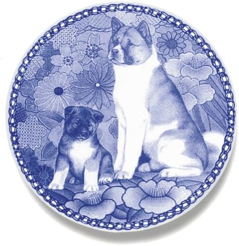 Akita ve Köpek Yavrusu: Danimarka Mavi Porselen Tabak 3052