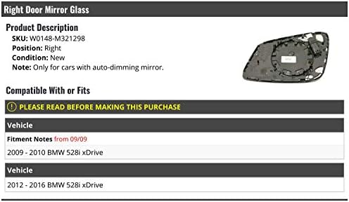 Sağ Yolcu Yan Kapı Ayna Camı-09/2009 tarihinden itibaren 2009-2010, 2012- BMW 528i xDrive (Otomatik Karartma Aynalı) ile