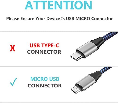 Mikro USB Şarj Kablosu [6.6 Ft + 6.6 Ft], Naylon Örgülü Hızlı Şarj Kablosu Uyumlu Samsung Galaxy S6 S7/Kenar, J8,J7/J7 J7 V/Gökyüzü