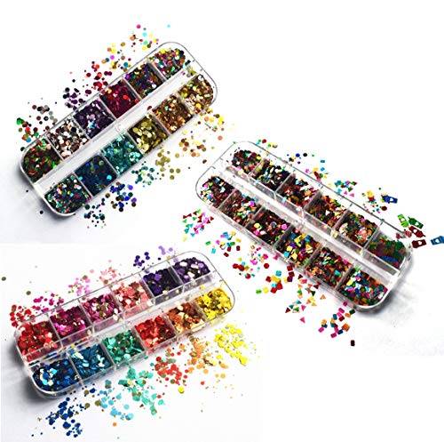 3 Kutuları Yuvarlak Altıgenler Glitter Nail Sequins 3D Geometrik Nail Art Gevreği Renkli Konfeti Glitter Sticker Çıkartmaları