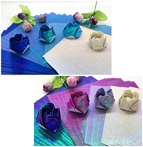 Milisten 50 Sayfalık Parlak Origami Kağıt - 10 Renk Kare Yanardöner Kağıt Origami Kağıt, Dekorasyon Kağıdı, Glitter Kare Katlanır