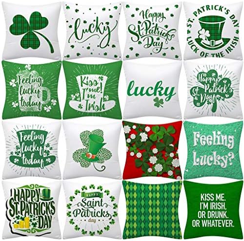 HebeTop St Patricks Günü Yastık Kapakları 45 cm x 45 cm St Patricks Günü Süslemeleri için Mutlu St Patricks Günü Yeşil Yonca
