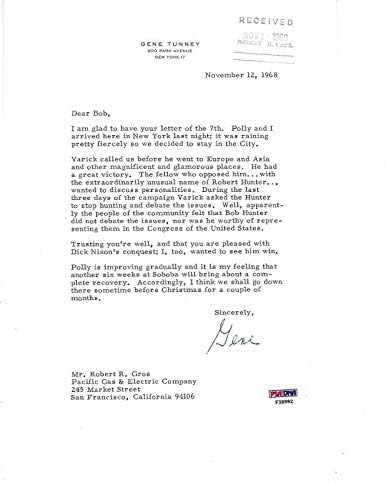 Gene Tunney, Richard Nixon +More ile 1968 Kişisel Siyasi Mektup PSA/DNA'yı İmzaladı - İmzalı Boks Çeşitli Eşyalar