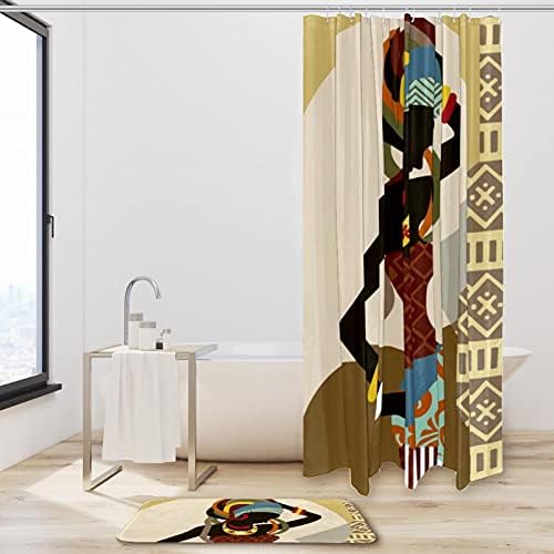 Afrika Kadın Kumaş Duş Perdesi Liner-70.8 x 70.8 , Polyester Kumaş Banyo Duş Perdesi Kanca ile Set