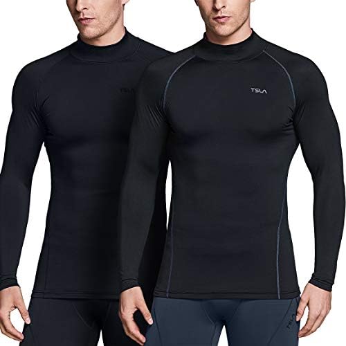 TSLA 1 veya 2 Paket erkek Termal Uzun Kollu Sıkıştırma Gömlek, Mock/Balıkçı Yaka Kış Spor Koşu Baz Katman Üst