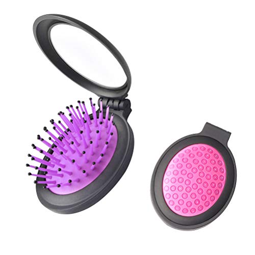 2 ADET Cep Tarak Katlanır Ayna, Katlanır Seyahat Ayna Saç Fırçaları Yuvarlak Katlanır Cep Saç Fırçası Mini Pop Up Saç Tarak