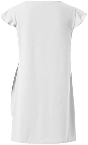 Kadınlar için yaz Elbise V Yaka Cap Sleeve Katı Renk A Line Casual Pileli Basit Elbiseler ile Kemer